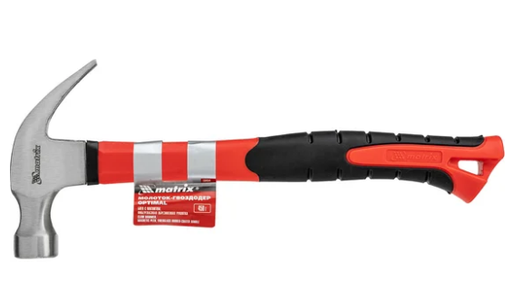 Молоток-гвоздодер''optimal'',450 г,боек c магнитом,фибергласовая обрезиненная рукоятка matrix
