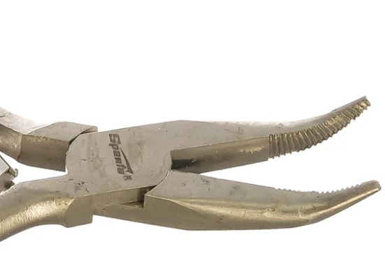 Длинногубцы mini, 130 мм, никелированные, изогнутые, авторазжим, двухкомпонентные рукоятки matrix