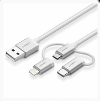Кабель для зарядки 3в1, microusb, usb type-c, lightning, в оплетке