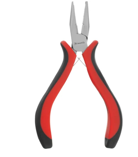 Длинногубцы mini, 130 мм, никелированные, прямые, авторазжим, двухкомпонентные рукоятки matrix