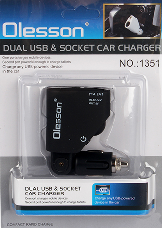 Зарядное устройство 1 гнездо прикуривателя 2 usb 3,1 а, , olesson