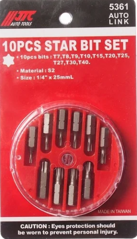 Набор бит 1/4"dr torx t7-t40 10 предметов в боксе jtc