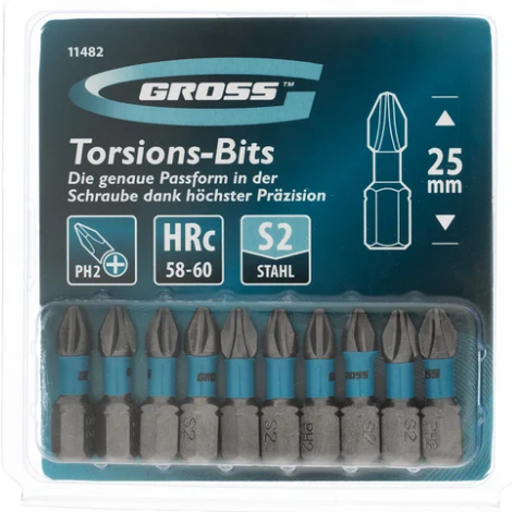 Набор бит pz2 х90, сталь s2, 10шт.  gross