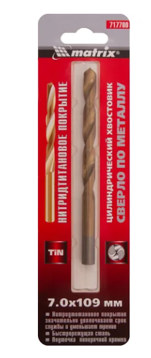 Сверло по металлу, 7 мм, hss, нитридтитановое покрытие, цилиндрический хвостовик// matrix