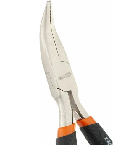 Длинногубцы mini, 130 мм, никелированные, изогнутые, авторазжим, двухкомпонентные рукоятки matrix