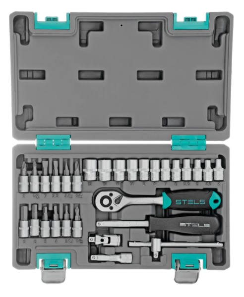 Набор инструментов, 1/4", crv, пластиковый кейс 29 предметов stels