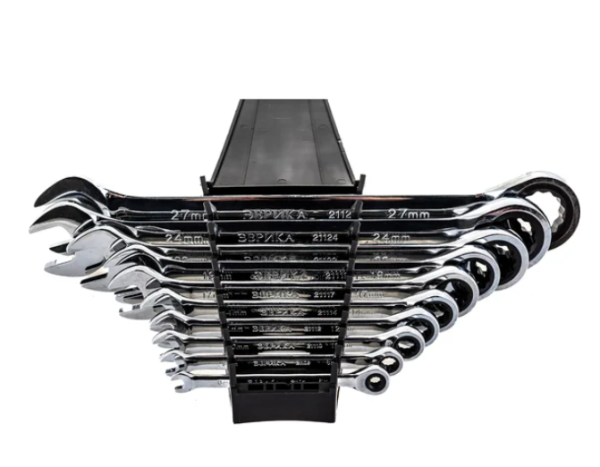 Набор ключей комбинированных er-20627 трещоточных 10 предметов 6,8,10,12,14,17,19,22,24,27мм (на дер