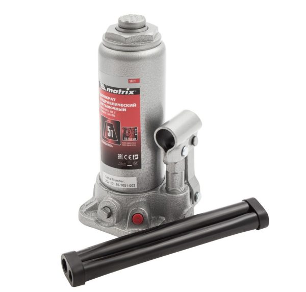 Домкрат гидравлический бутылочный, 5 т, h подъема 216-413 мм  matrix