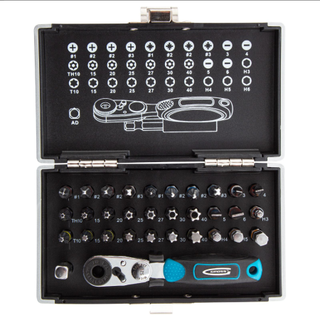 Набор бит, 1/4", магнитный адаптер, сталь s2 пластиковый кейс, 33 предм.  gross