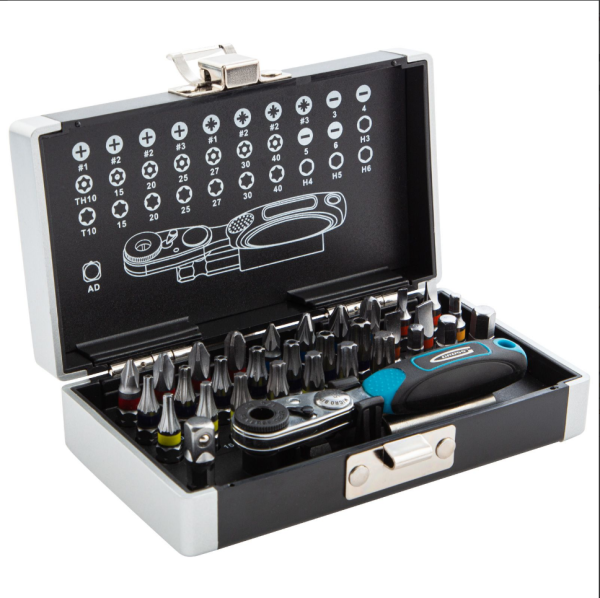 Набор бит, 1/4", магнитный адаптер, сталь s2 пластиковый кейс, 33 предм.  gross