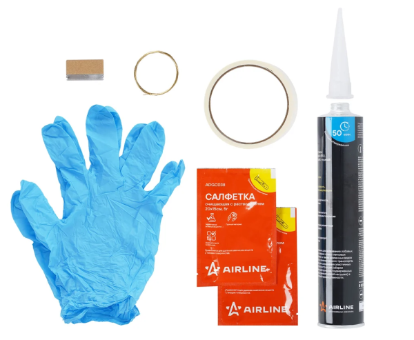 Клей для вклейки стёкол (набор: клей pu 310мл., салф.очищ.с раствор.2 шт., лезвие, скотч, струна