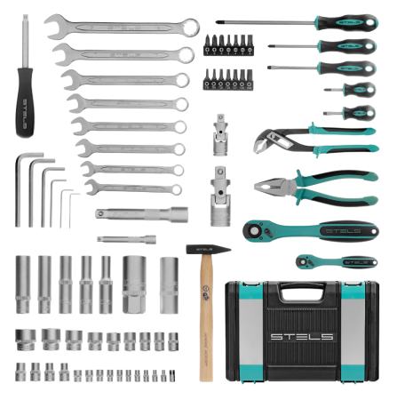 Набор инструментов, 1/2", 1/4", crv, пластиковый кейс 76 предметов stels