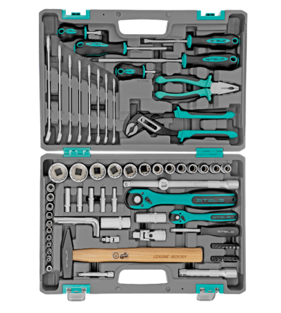 Набор инструментов, 1/2", 1/4", crv, пластиковый кейс 76 предметов stels