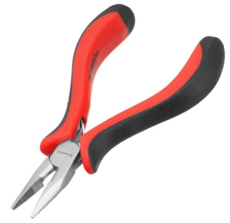 Длинногубцы mini, 130 мм, никелированные, прямые, авторазжим, двухкомпонентные рукоятки matrix