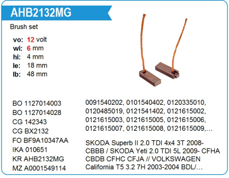 Щетка генератора щетки генератора 4x6x17.5mm man tga, iveco, volvo, mb (krauf)