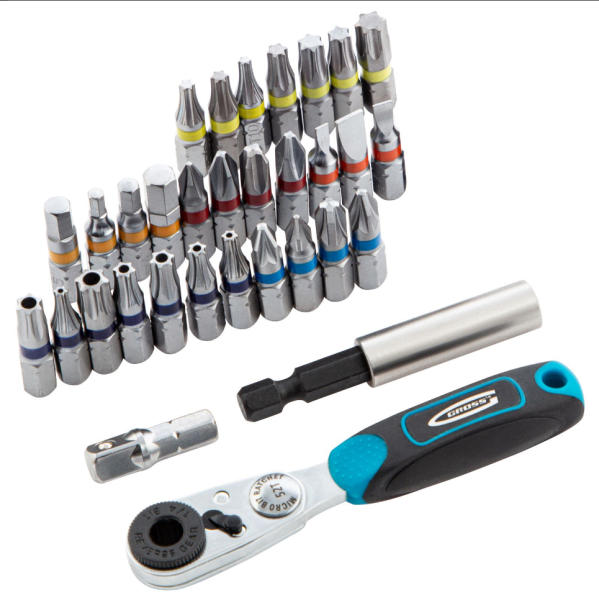 Набор бит, 1/4", магнитный адаптер, сталь s2 пластиковый кейс, 33 предм.  gross