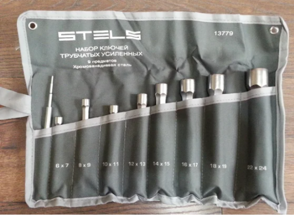 Набор ключей трубчатых торцевых усиленных, 6-24 мм, 9 шт, crv stels