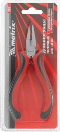 Длинногубцы mini, 130 мм, никелированные, прямые, авторазжим, двухкомпонентные рукоятки matrix