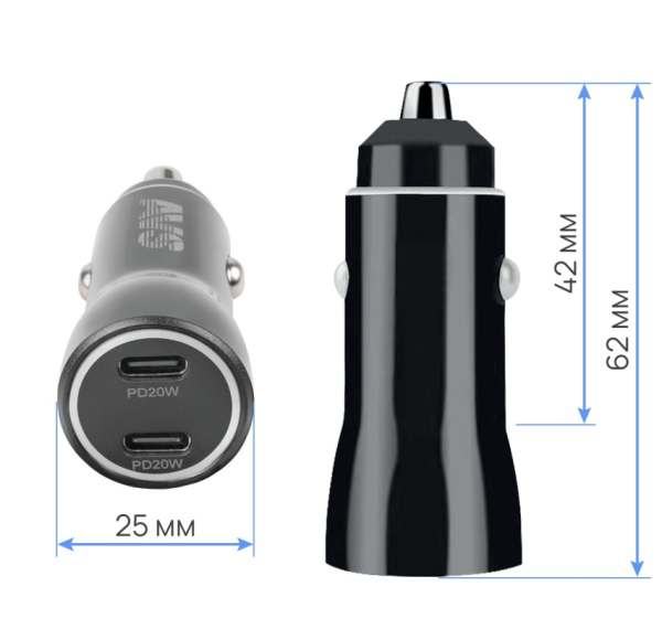 Usb автомобильное зарядное устройство avs 2 порта uc-740 (pd type c 40w)