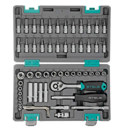Набор инструментов, 1/4", crv, пластиковый кейс 57 предметов stels