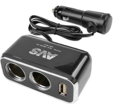 Разветвитель прикуривателя avs 12/24 (на 2 выхода+usb) cs212u
