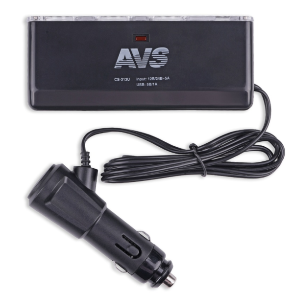 Разветвитель прикуривателя avs 12/24 (на 3 выхода+usb) cs313u
