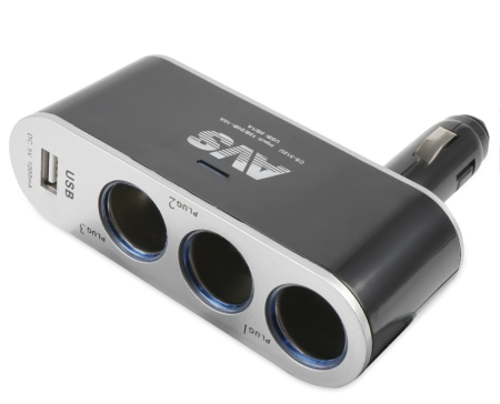 Разветвитель прикуривателя avs 12/24 (на 3 выхода+usb) cs312u