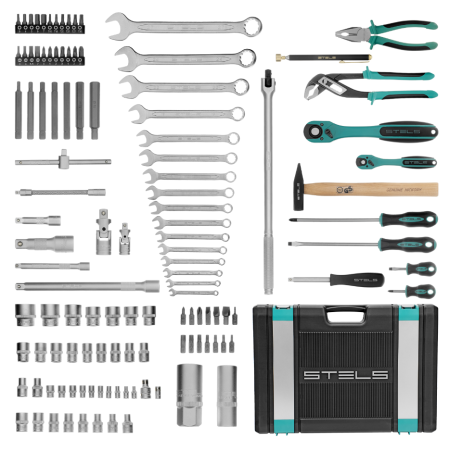 Набор инструментов, 1/4", 1/2", cr-v, s2, усиленный кейс, 119 предметов stels