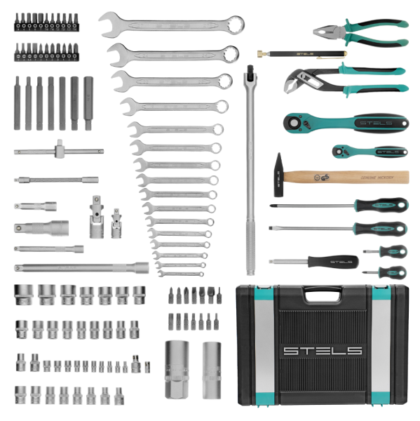 Набор инструментов, 1/4", 1/2", cr-v, s2, усиленный кейс, 119 предметов stels