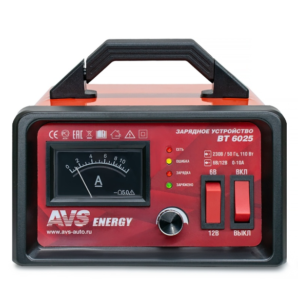 Зарядное устройство для автомобильного аккумулятора avs bt-6025 (10a) 6/12v