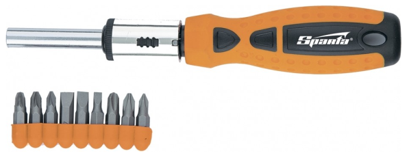 Отвертка-реверс + биты, 10 пред., ph + sl + pz, crv, 2к рукоятка sparta