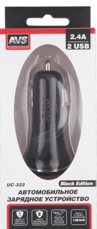 Usb автомобильное зарядное устройство avs 2 порта uc-322 (2,4а,белый)